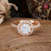 1.5 Carat Round Cut Halo Cluster Lab Diamond Wedding Ring Pave Flower Promise Ring